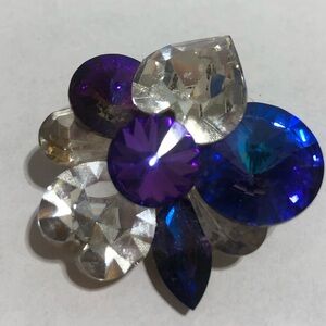 Vintage 80’s Swarovski Crystal Purple, Blue cluster Luxe Brooch. Comes with box.